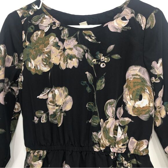 J. Crew Factory Dark Floral Long Sleeve Faux Wrap Skirt Mini Dress - Picture 4 of 16